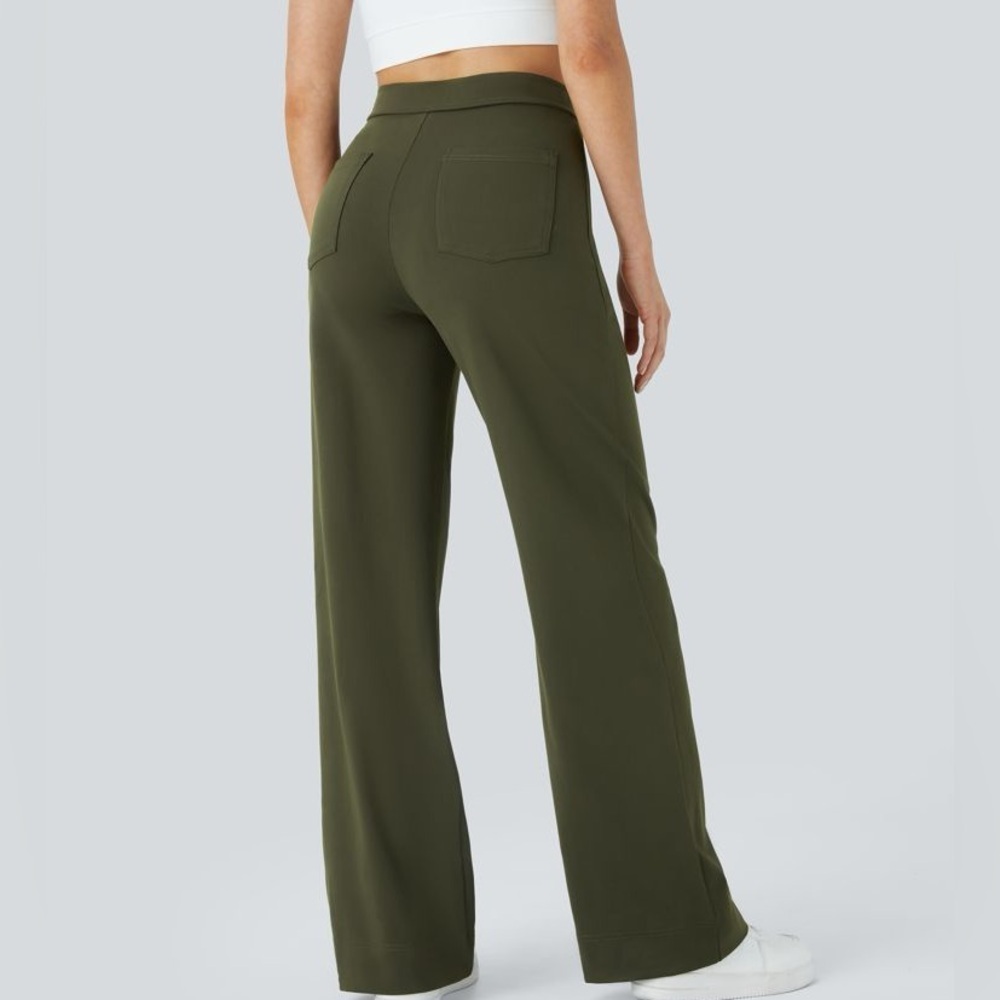 Halara Day Stretch High Waist Straight Leg Pants Pockets Forest Night XS Petite - Picture 2 of 5